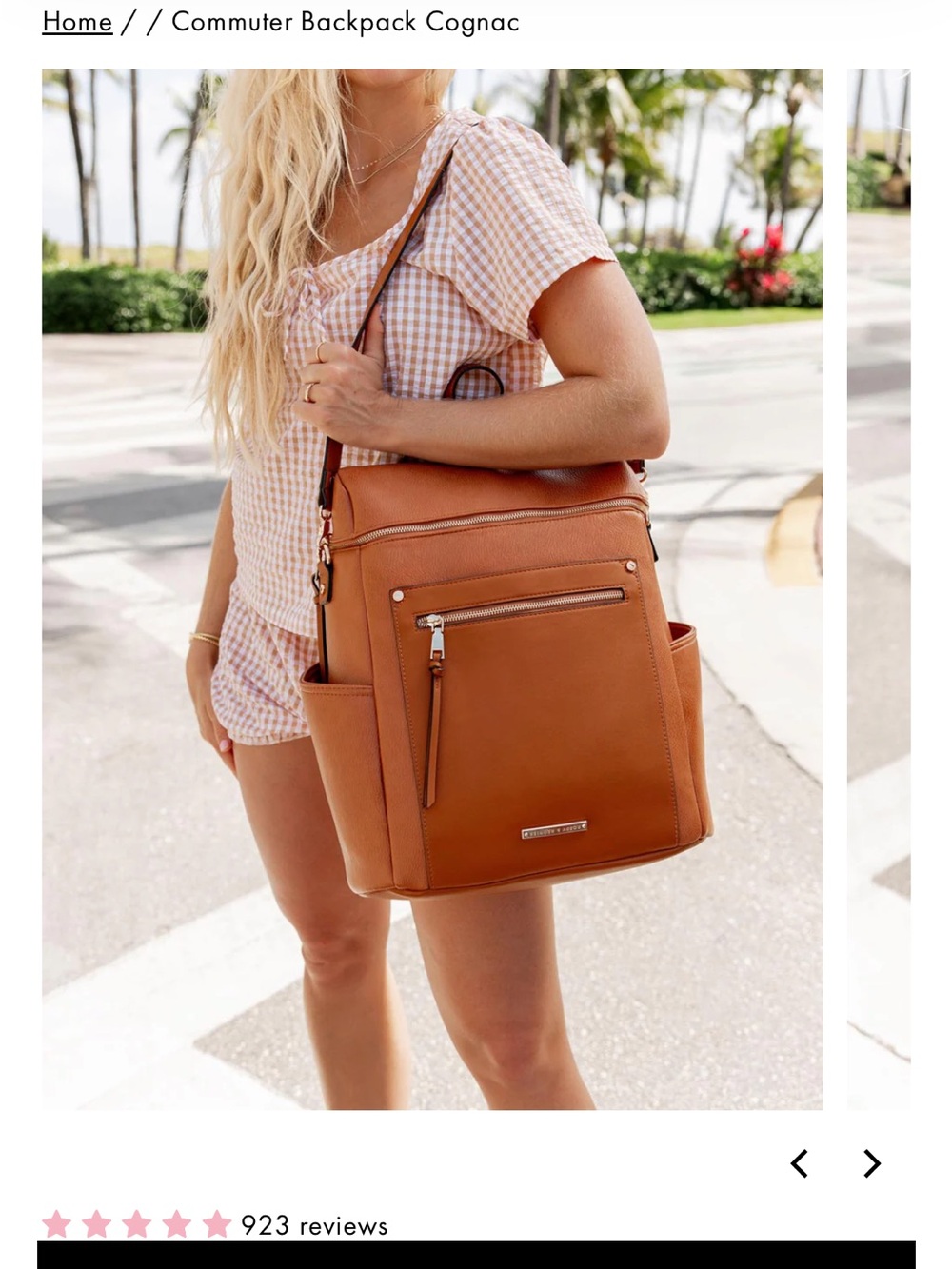 Poppy & Peonies Cognac Faux Leather Convertible Backpack Tote